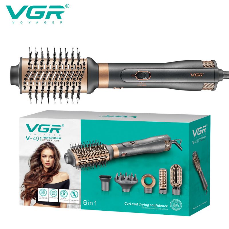 فرشاة ومجفف شعر6 في 1 إحترافية دوارة بدرجة 360 VGR V-491