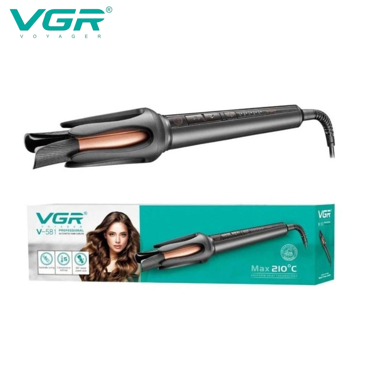 مكواة تجعيد شعر أوتوماتيكية احترافية VGR V-581