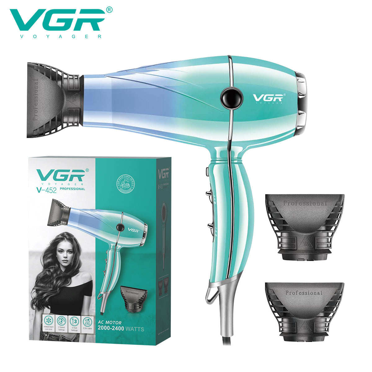 مجفف شعر احترافي بمحرك تيار متردد 2400 واط VGR V-452