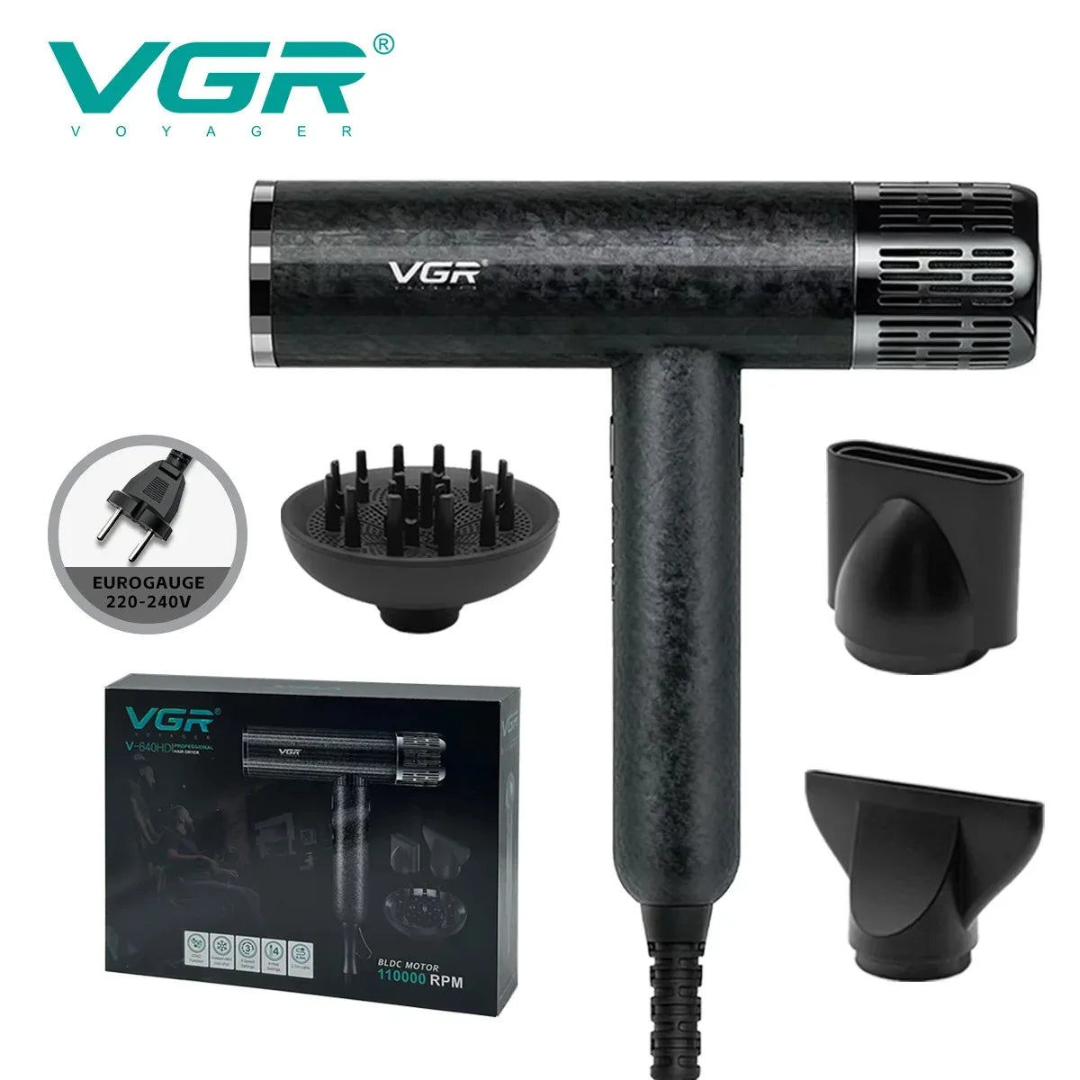 مجفف شعر إحترافي بقوة 110000 لفة بالدقيقة VGR V-640HD
